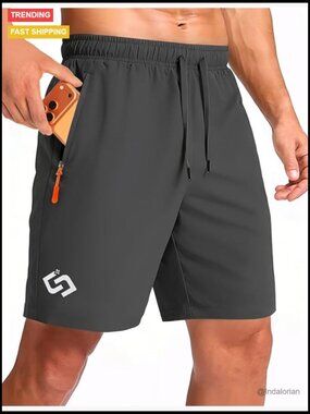 7" Athletic Shorts with Zipper Pockets Lightweight Quick Dry Polyester Spandex